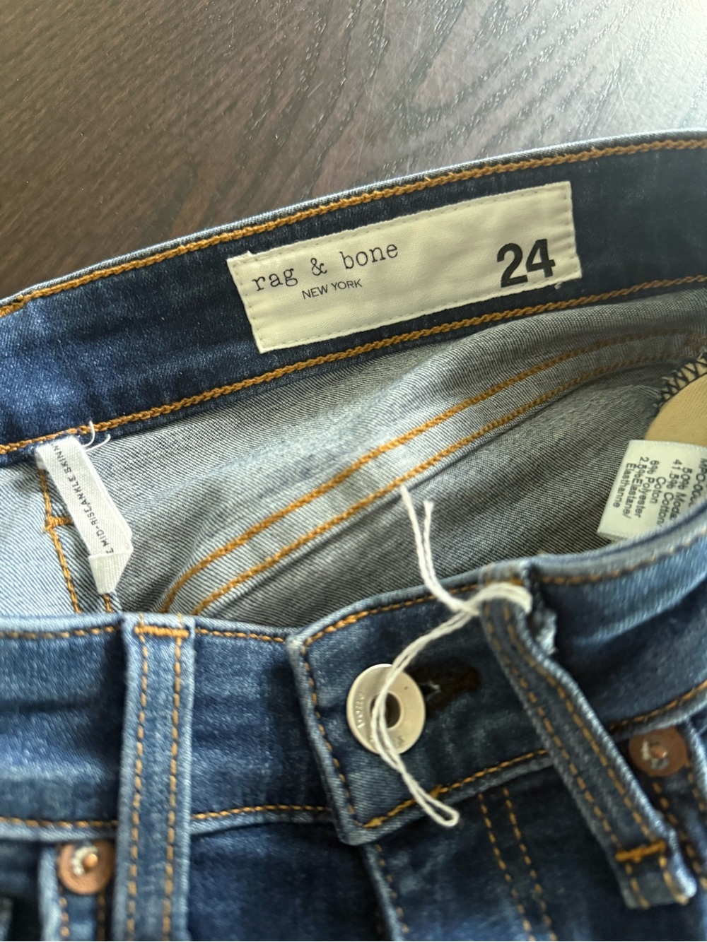 rag & bone w Dark Blue Denim Jeans Contrast Stitching Mid Rise Skinny Ankle